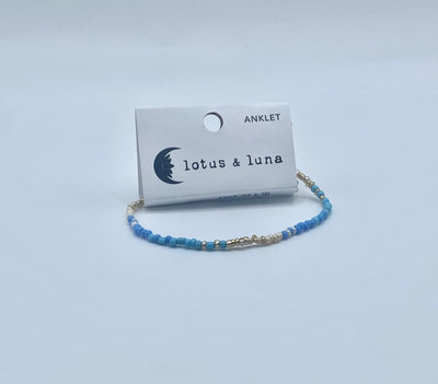 Lotus & Luna - Beaded Anklet - Cream & Blue