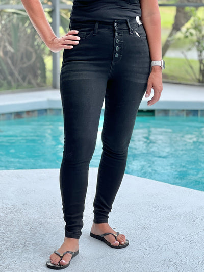 Runway Bound Button Fly Skinny Jeans by Judy Blue