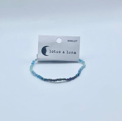 Lotus & Luna - Beaded Anklet - Blue & Navy Shimmer