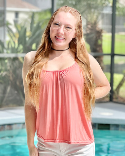 Elsie Adjustable Gathered Cami - Coral