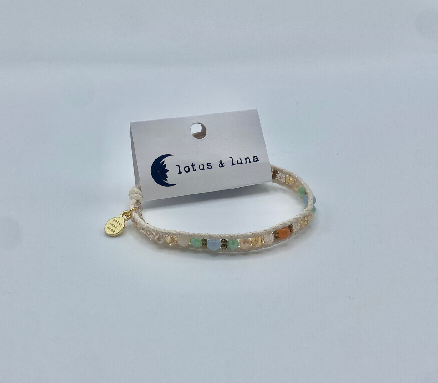 Lotus & Luna - Island Single Bracelet - Cream Thread & Mint/Blue Beads