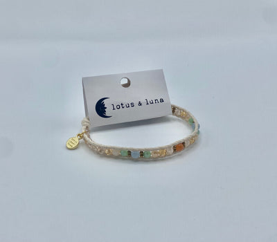 Lotus & Luna - Island Single Bracelet - Cream Thread & Mint/Blue Beads