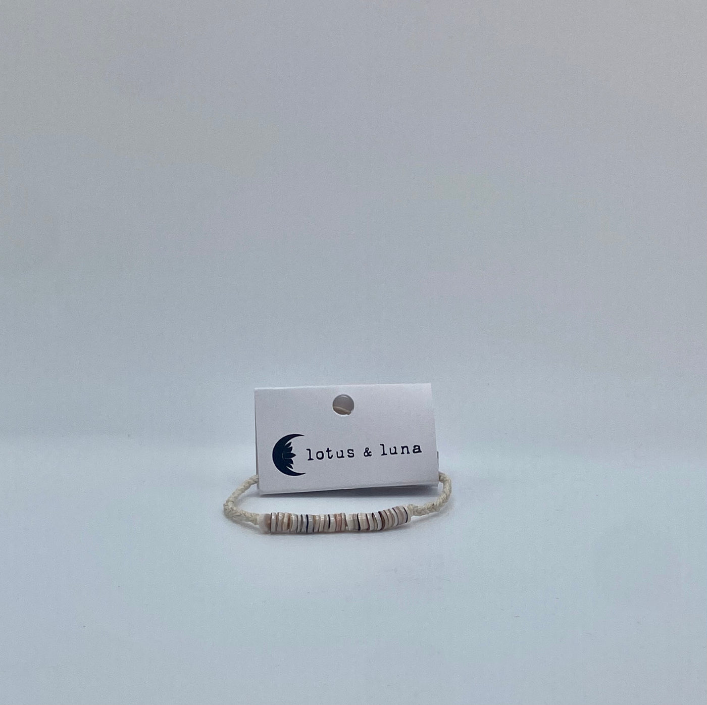 Lotus & Luna - Braided Puka Bracelet - Cream & Gray