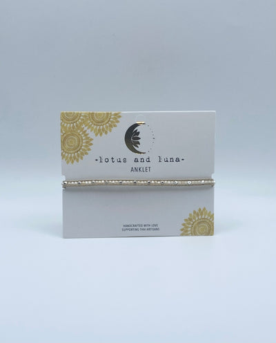 Lotus & Luna -   Seed Bead Anklet - Cream Thread / Cream Beads
