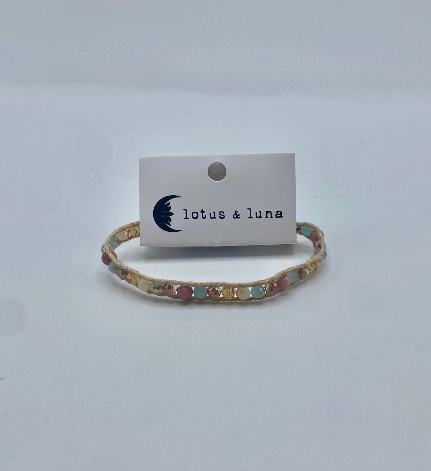 Lotus & Luna - Island Single Bracelet - Tan Thread & Mint/Lilac Beads