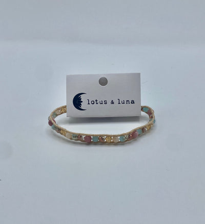 Lotus & Luna - Island Single Bracelet - Tan Thread & Mint/Lilac Beads