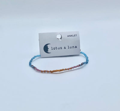Lotus & Luna - Beaded Anklet - Orange & Blue