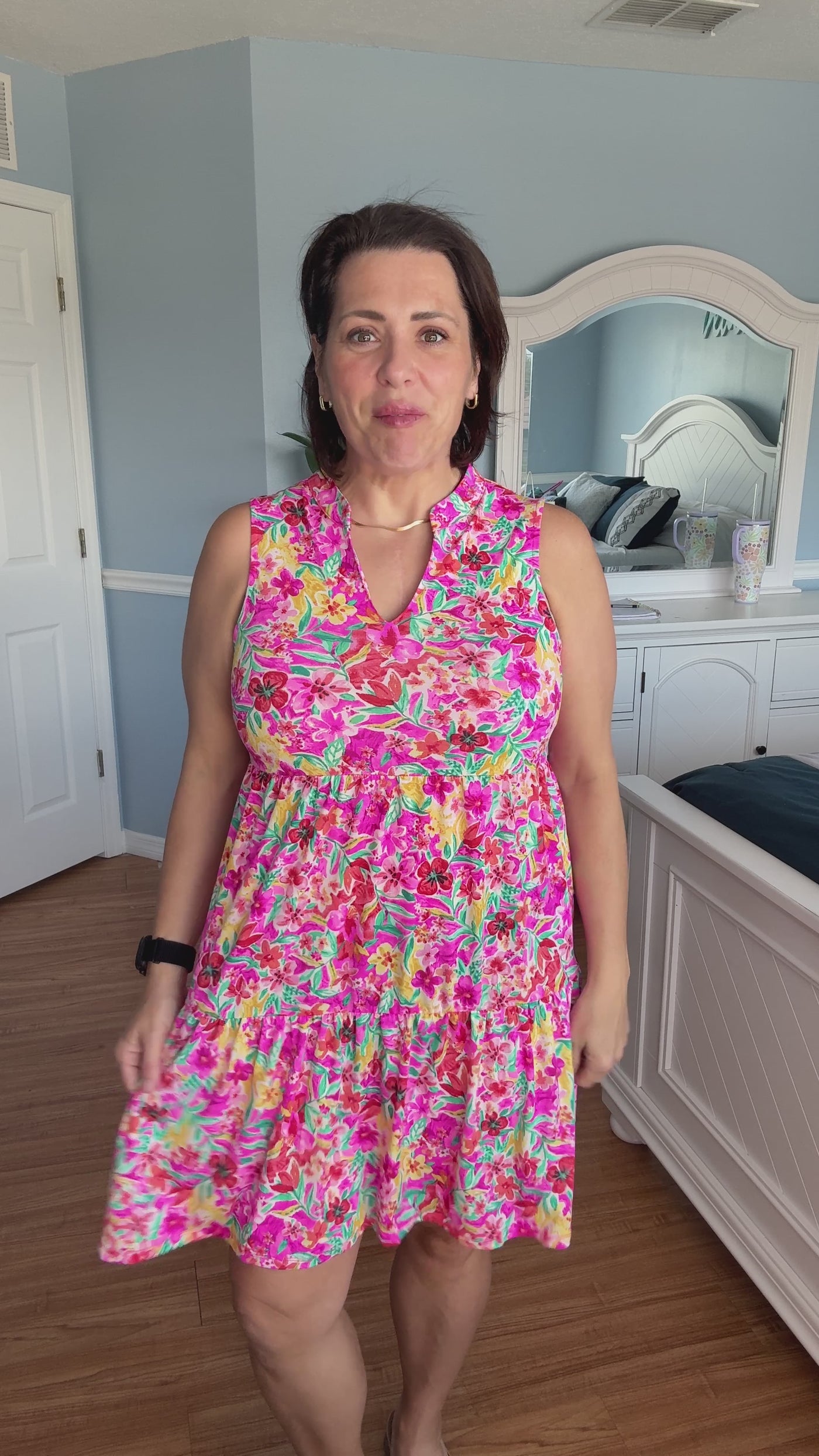 The Tiered Lizzy Tank Dress In Hot Pink By Dear Scarlett