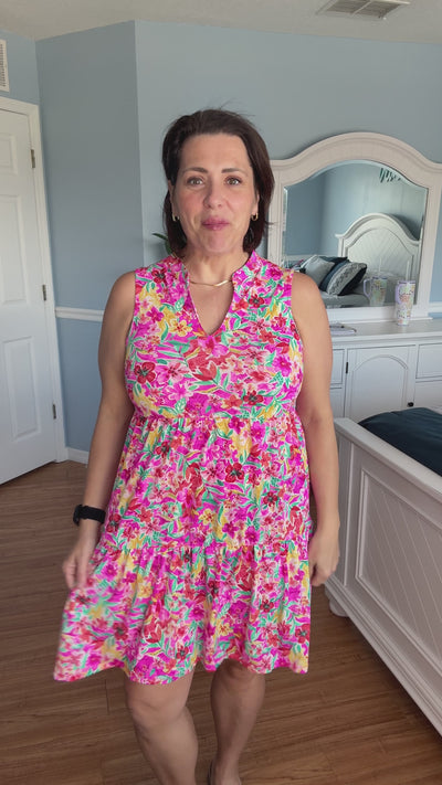 The Tiered Lizzy Tank Dress In Hot Pink By Dear Scarlett