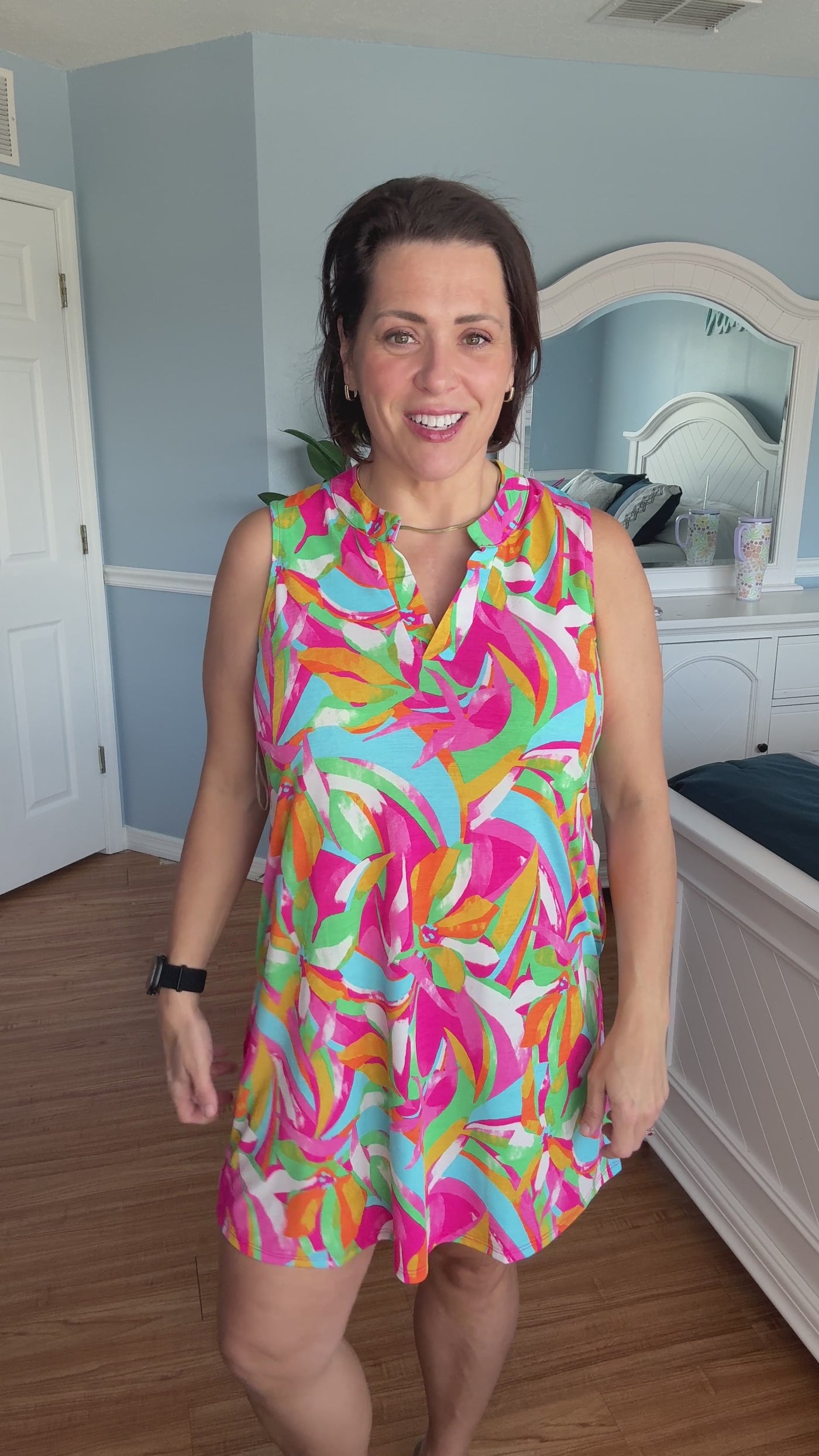 The Lizzy Tank Dress In Pink Multi By Dear Scarlett