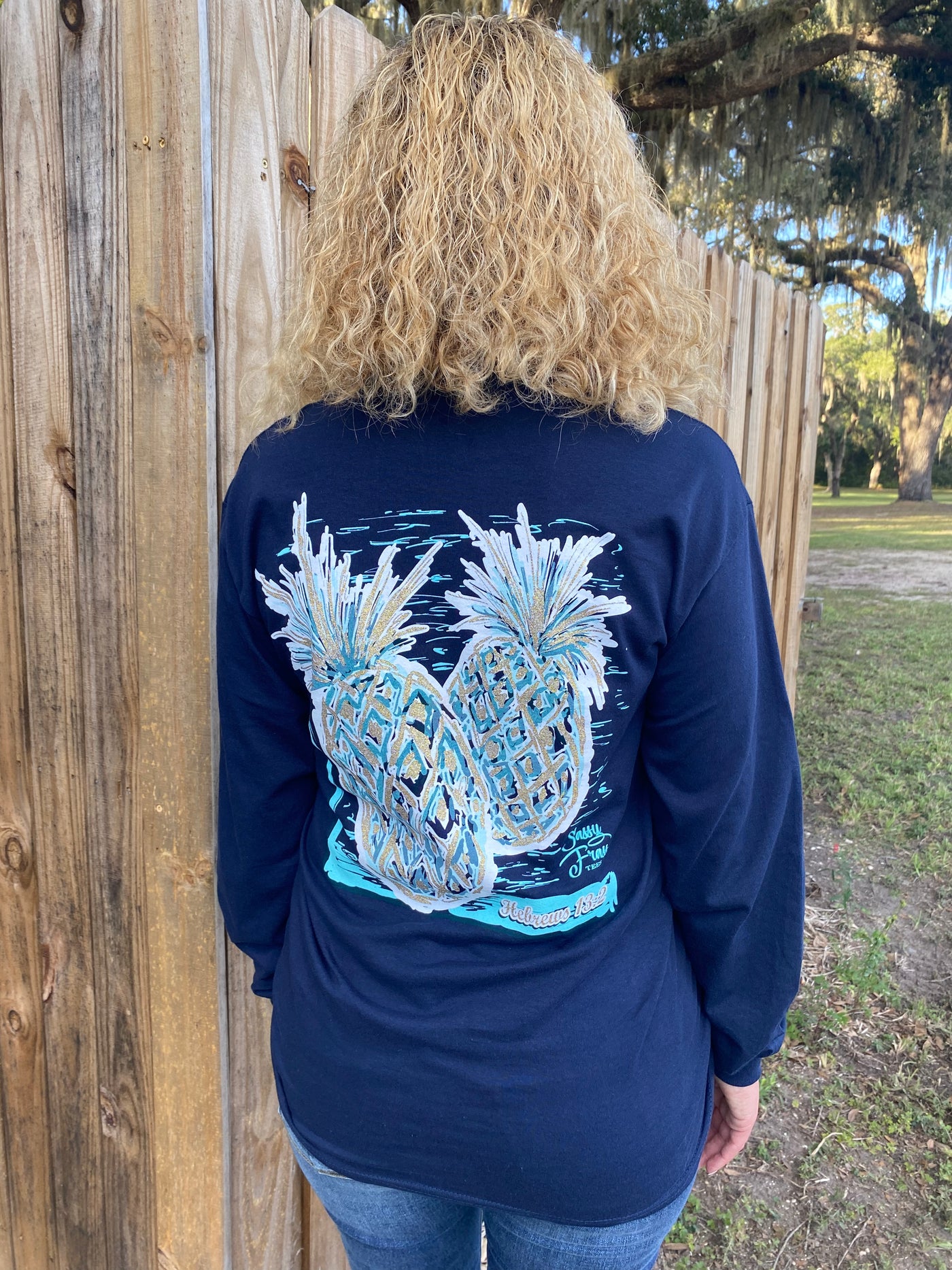 Metallic Pineapple Graphic Long Sleeve Tee