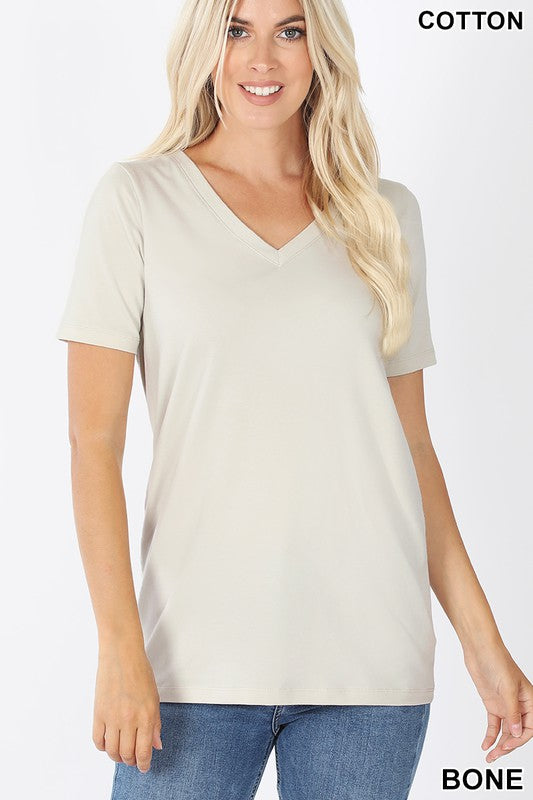Just The Basics Relaxed V Neck Tee in Bone