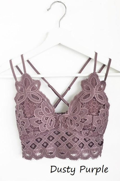 Crochet Lace Bralette In Dusty Purple