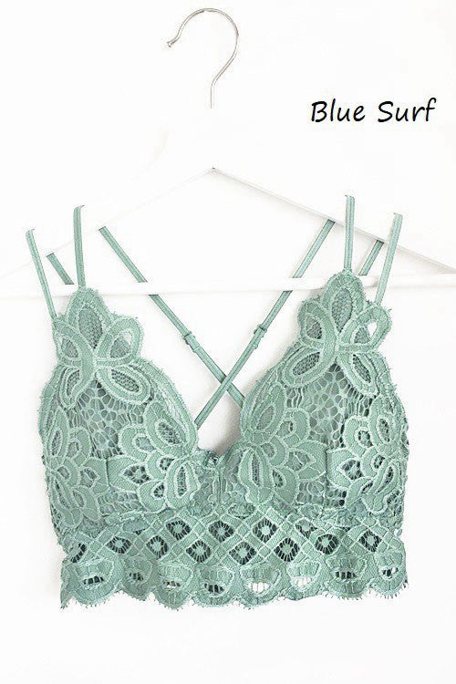Crochet Lace Bralette in Blue Surf