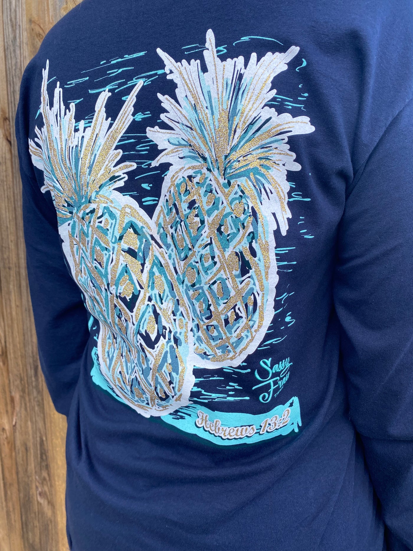 Metallic Pineapple Graphic Long Sleeve Tee