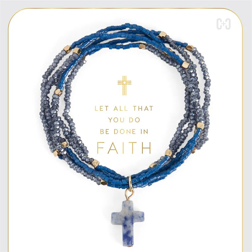 Faithfully Cross Stretchy Bracelets By Coco & Carmen - Blue