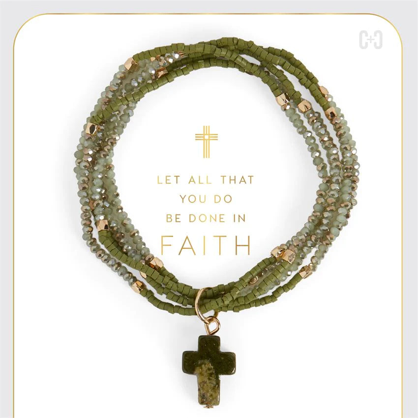 Faithfully Cross Stretchy Bracelets By Coco & Carmen - Olive