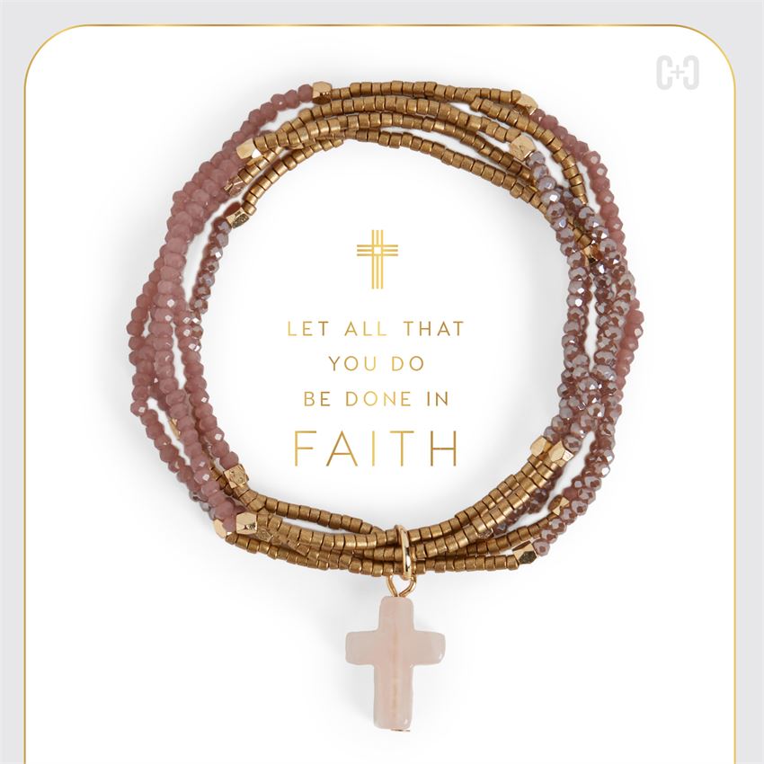 Faithfully Cross Stretchy Bracelets By Coco & Carmen - Pink