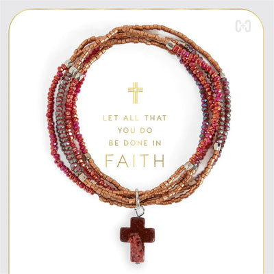 Faithfully Cross Stretchy Bracelets By Coco & Carmen - Red