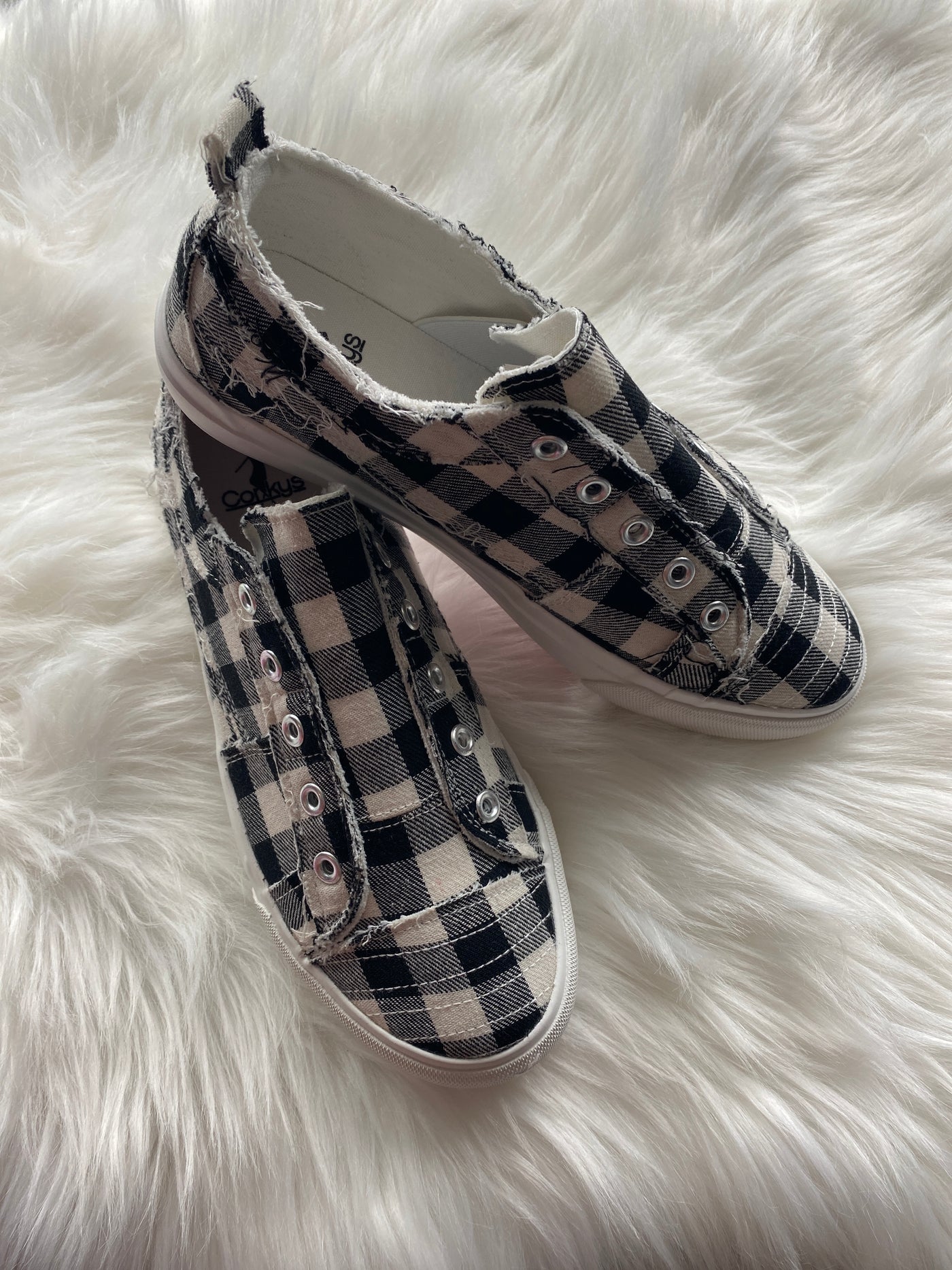 Babalu Sneaker by Corkys in White Plaid