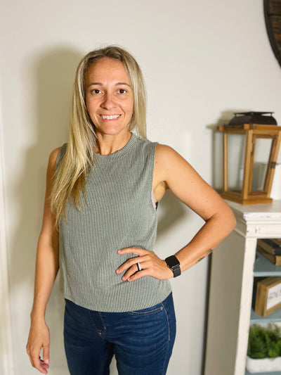 Radiantly Ribbed Mid Length Tank - Army