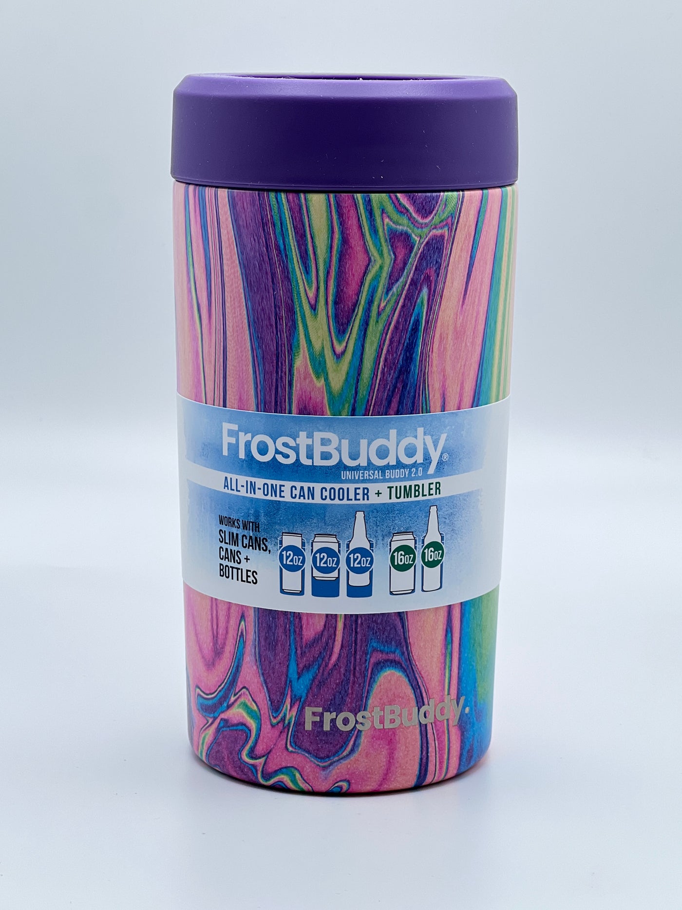 Frost Buddy Universal Can Cooler - Fits all - Stainless Steel Can Cooler  for 12 oz & 16 oz Regular or Slim Cans & Bottles - Stainless Steel (Aqua)